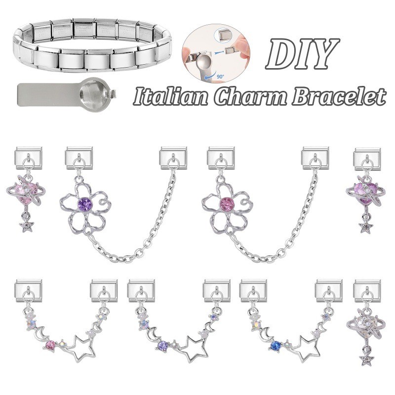 Cross-Border Double Pendant Light Luxury Five-Pointed Star DIY Bracelet Accessories Fashion Creative Module Bracelet Italian Jewelry