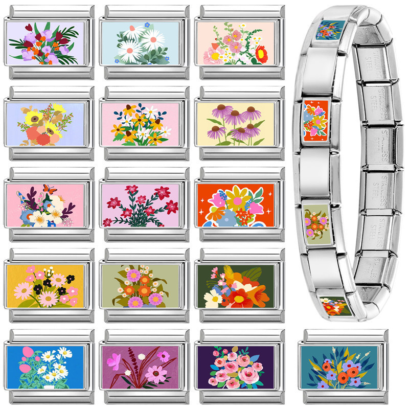 Cross-Border EU Colorful Creative DIY Fresh Floral Multifunctional Italian Interlocking Module Bracelet