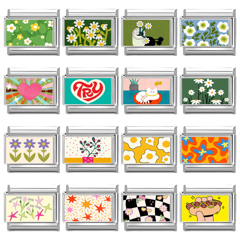 Cross-Border Flower Heart Animal Elements Green Series Multifunctional Italian DIY Splicable Module Bracelet New Model