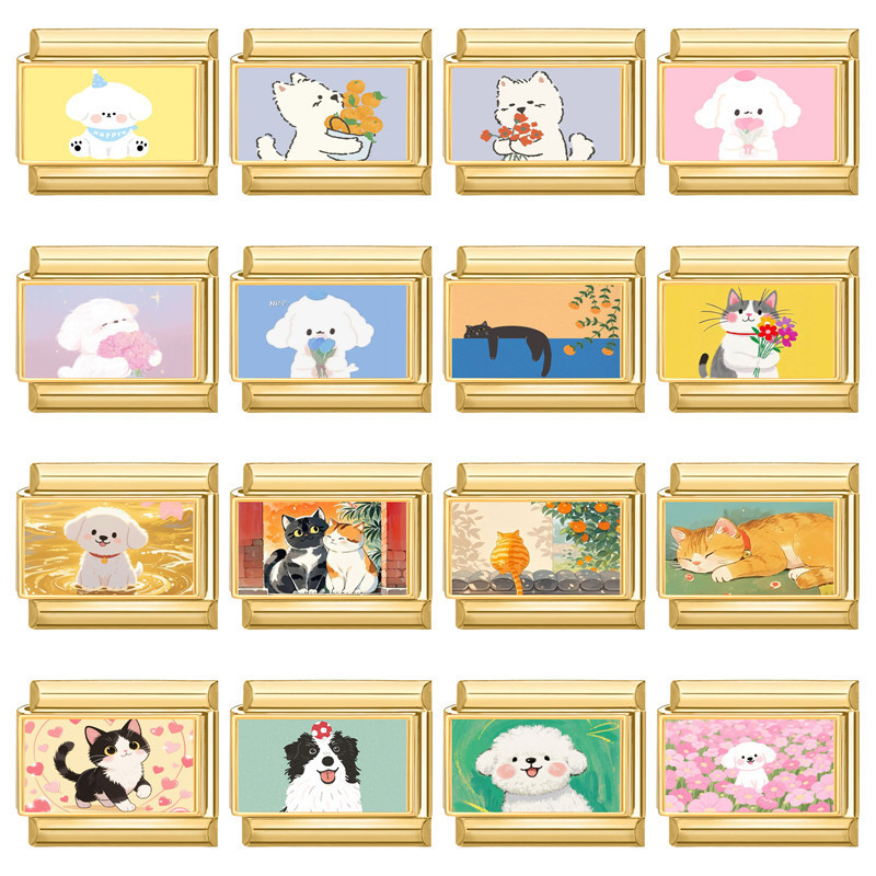 Gold Base Series Cat Dog Animal Elements Multifunctional Italian Creative DIY Splicable Module Bracelet