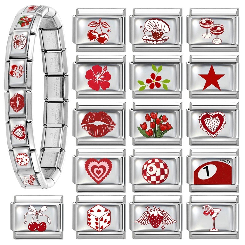 Italian Modular Colorful Element Red Pattern DIY Creative Multifunctional Italian Interlocking Modular Bracelet