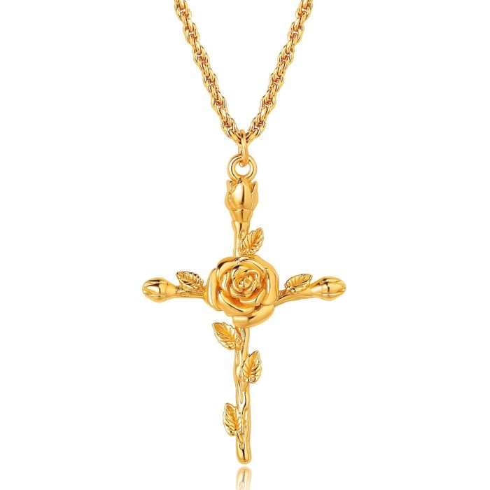 Amazon Halloween December Flower Necklace Cross Birth Flower Necklace Flower Mother's Day 3D Vacuum Color Preservation