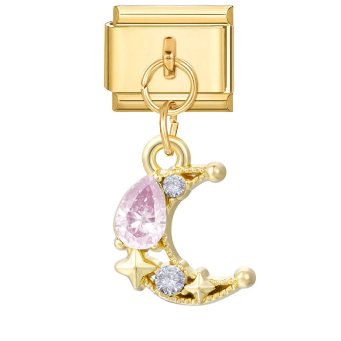 Hot Selling Pink Series Gold Pendant Italian Module Bracelet DIY Stainless Steel Bracelet Accessories, Necklaces