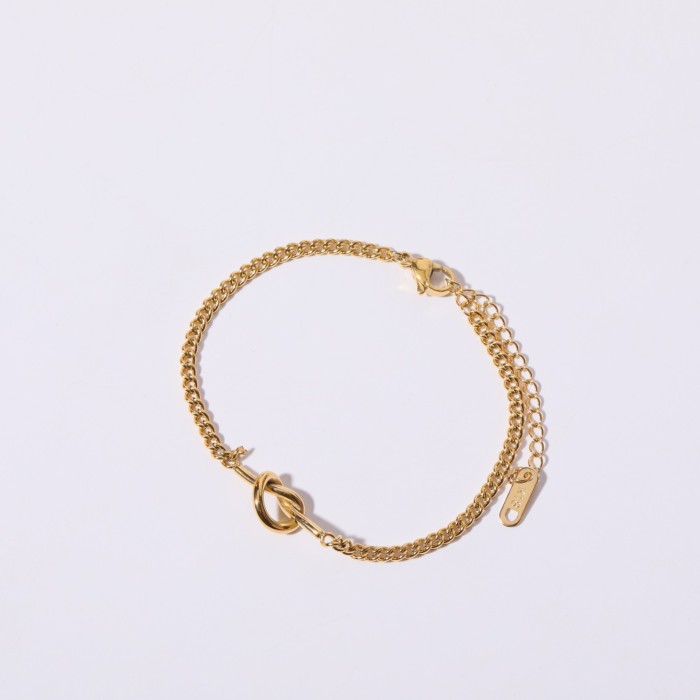 Stainless Steel Style Water Lover Knot Necklace Bracelet 26 Letter Pendant DIY Heart Knot Cuban Chain Gold Plated