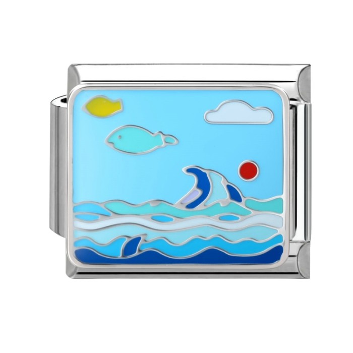 Cross-Border Charm DIY Creative Italian Steel Bottom Ocean Module Blue Series Jewelry Handmade Craft Bracelet Accessories