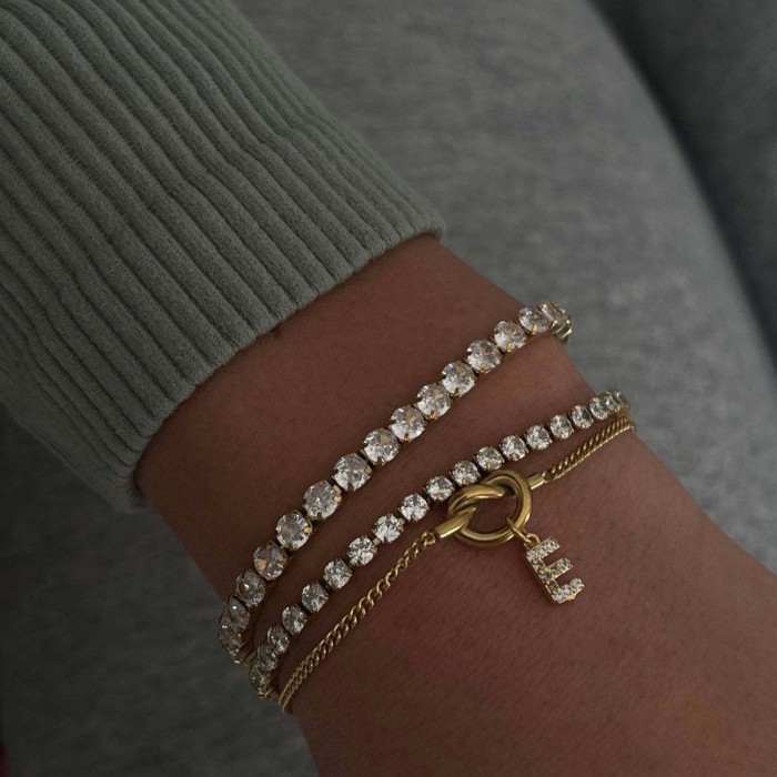 Stainless Steel Style Water Lover Knot Necklace Bracelet 26 Letter Pendant DIY Heart Knot Cuban Chain Gold Plated