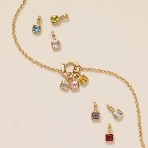 European and American Colorful 12 Birthstone Pendant DIY Accessories Necklace for Women Twelve Birthstone Square Colorful Zircon Pendant