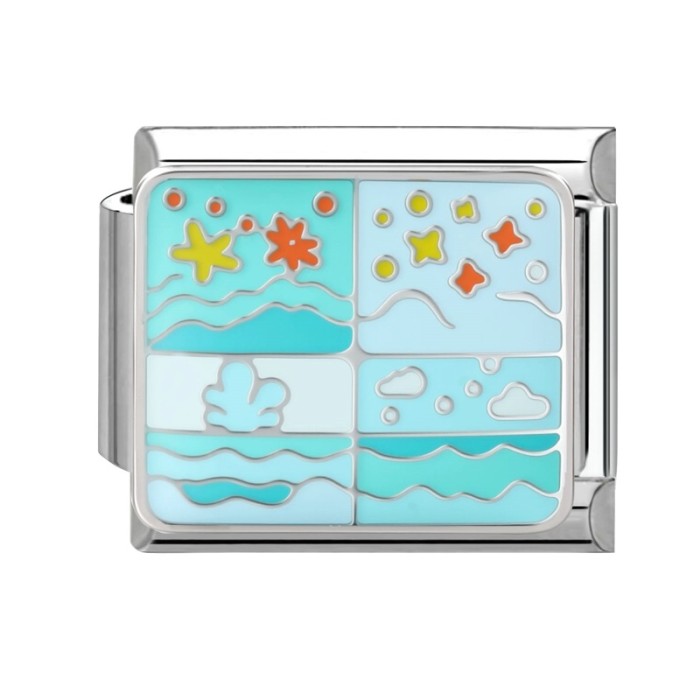 Cross-Border Charm DIY Creative Italian Steel Bottom Ocean Module Blue Series Jewelry Handmade Craft Bracelet Accessories