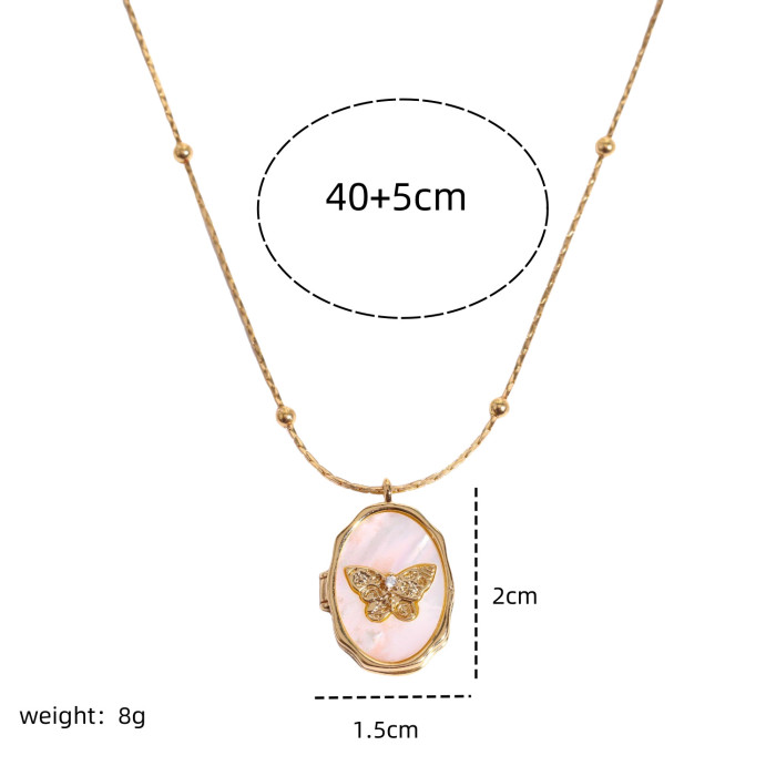 Amazon Butterfly Shell Photo Album Frame Necklace Vintage Openable Necklace Real Gold Plated Color Retention