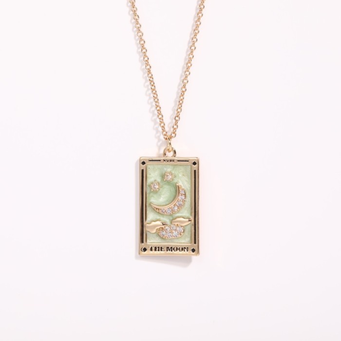 Gold Plated Tarot Card Necklace with Stones and Oil Drip, Popular on Instagram, Hot Item, Specialized Jewelry