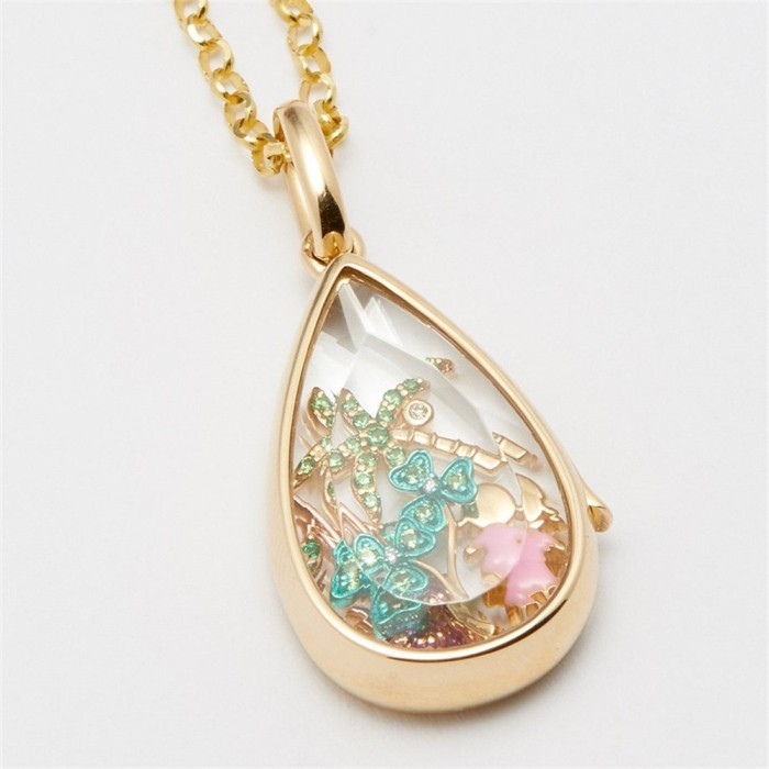 Ocean Heart Openable Necklace Water Drop Pendant Niche Cute Small Item Collarbone Chain Color Retention