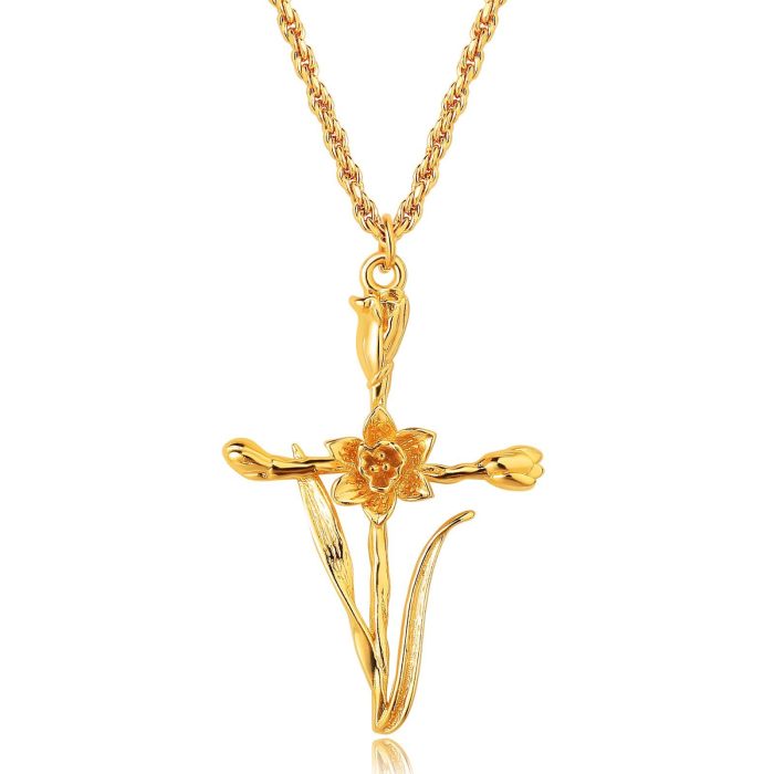 Amazon Halloween December Flower Necklace Cross Birth Flower Necklace Flower Mother's Day 3D Vacuum Color Preservation