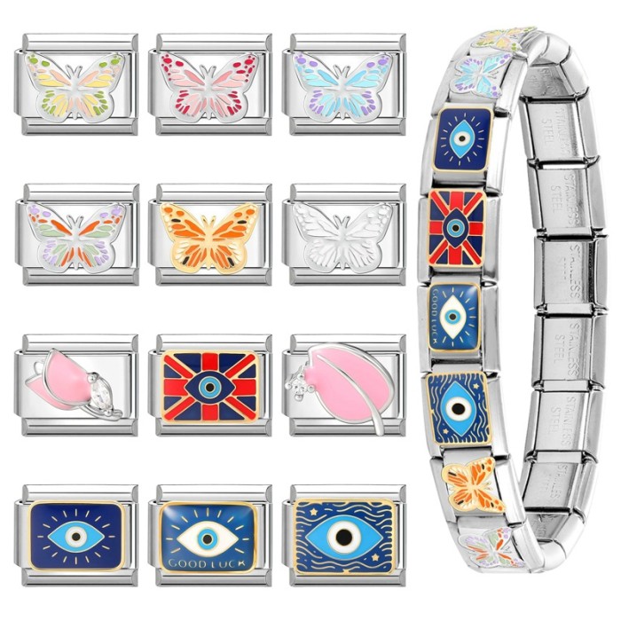 New Regular Style Butterfly Eyes Flower Elements Multifunctional Italian Creative DIY Splicable Module Bracelet