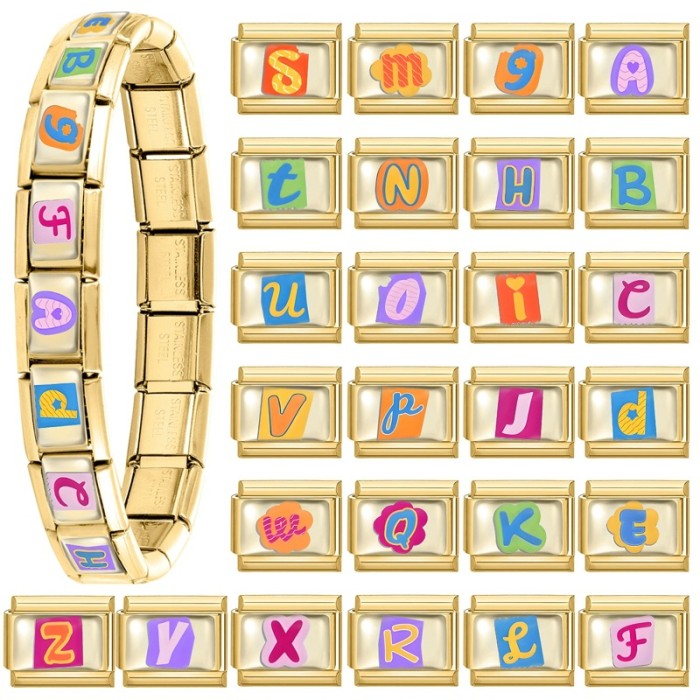 Cross-Border Hot Selling Gold Bottom Letter Series Multi-Functional Italian Creative DIY Splicable EU Module Bracelet