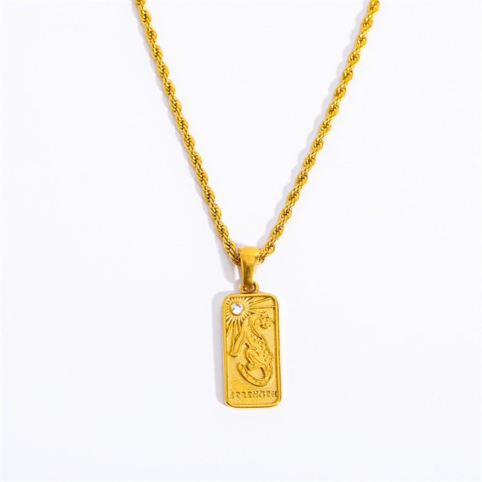 Gold Plated Tarot Card Necklace with Stones and Oil Drip, Popular on Instagram, Hot Item, Specialized Jewelry