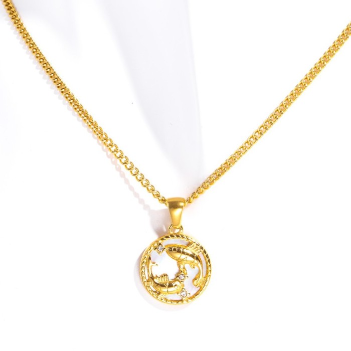 12 Zodiac Titanium Steel Shell Zodiac Coin Necklace Furnace Vacuum Plating 18K Gold Color Retention