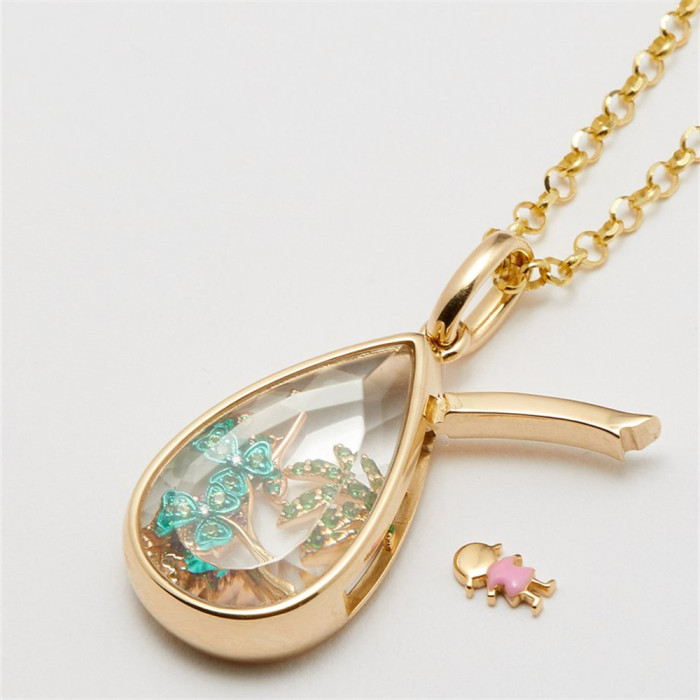 Ocean Heart Openable Necklace Water Drop Pendant Niche Cute Small Item Collarbone Chain Color Retention