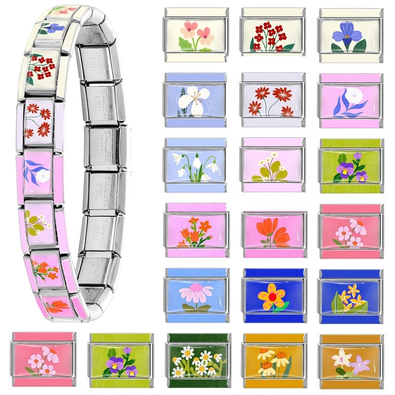Cross-Border EU Colorful Creative DIY Floral Element Multifunctional Italian Interlocking Module Bracelet