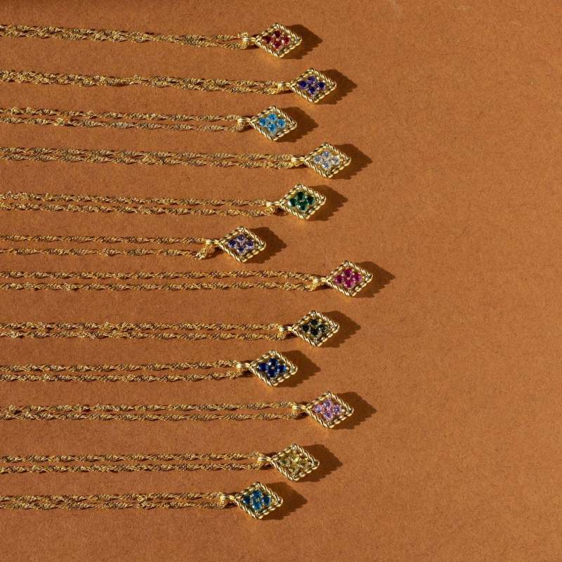 December Birthstone Necklace Quadrilateral December Birthstone Pendant Colorful Zircon Collarbone Chain for Women Titanium Steel Color Retention