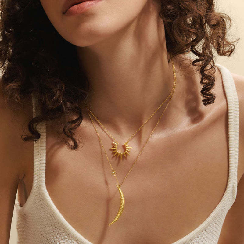 Stainless Steel European and American Sun and Moon Double Layer Stacked Devil's Eye Snake Necklace Electroplated 18K Real Gold Color Retention