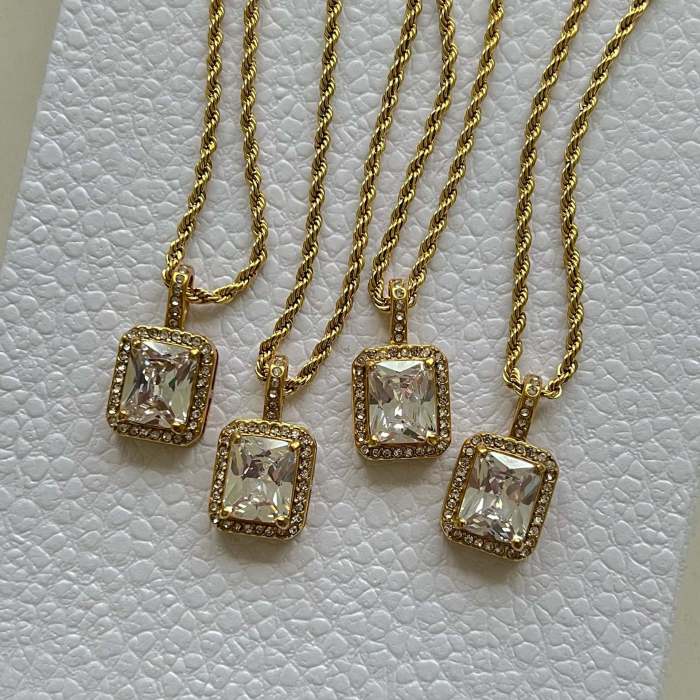 Cross-Border Hot Sale Retro British Style Niche In Trend Zircon Full Diamond Square Braided Titanium Steel Chain