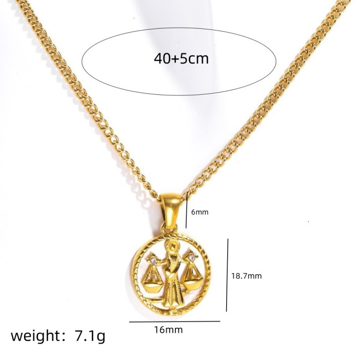 Stainless Steel European and American 12 Zodiac Shell Zodiac Coin Necklace Furnace Vacuum Plating 18k Gold Color Retention