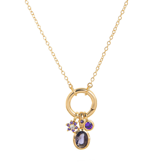 DIY Birthstone Necklace 12 Zodiac Stone Pendant Zircon Collarbone Chain Real Gold Plated Jewelry Wholesale Color Rete...