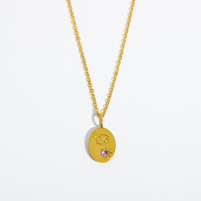 Same Day Shipping Stainless Steel 26 Letters Zircon Pendant 12 Constellations Titanium Steel Necklace 18K Gold Plated