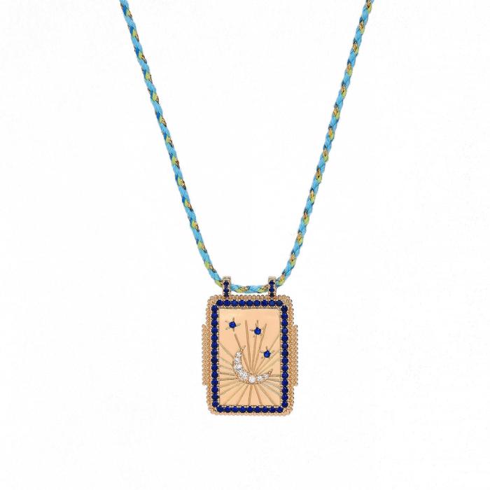 Cross-Border Hot-Selling Jewelry New Square Bohemian Artistic Retro Style Tarot Card Necklace Women's Rope Long Necklace