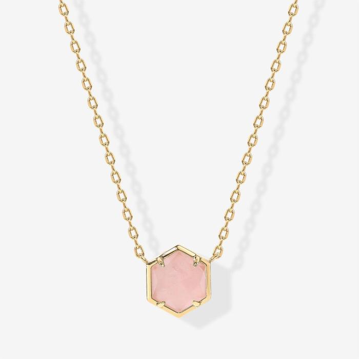 Amazon Hot-Selling New Hexagonal Natural Stone Necklace Niche Design Geometric Hexagonal Collarbone Chain