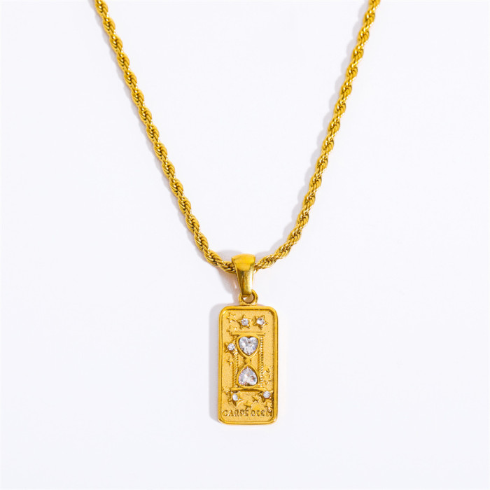 Stainless Steel Niche Design Flower Sun God Rectangular Three-Dimensional Relief Inlaid Diamond Eight-Pointed Star Necklace Sweater Chain