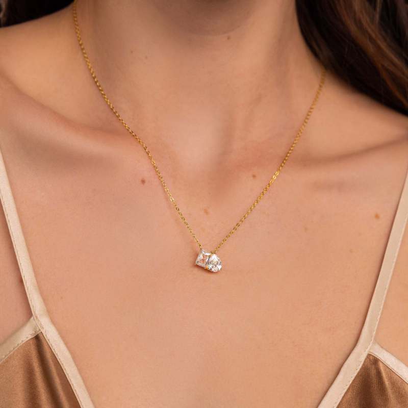 European and American New Style Cross-Border Retro 18K Gold Plated Color-Retaining Pear-Shaped Square Zircon Necklace Color-Retaining