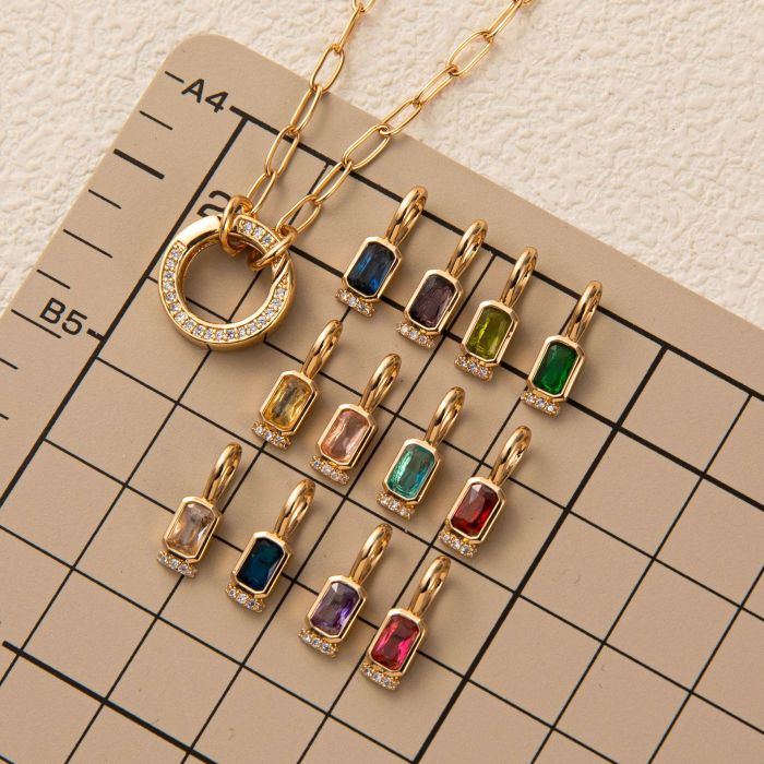 New Style Twelve Birthstone Necklace for Women Fresh Sweet Simple Adjustable Clasp Fashion Princess Square Stone