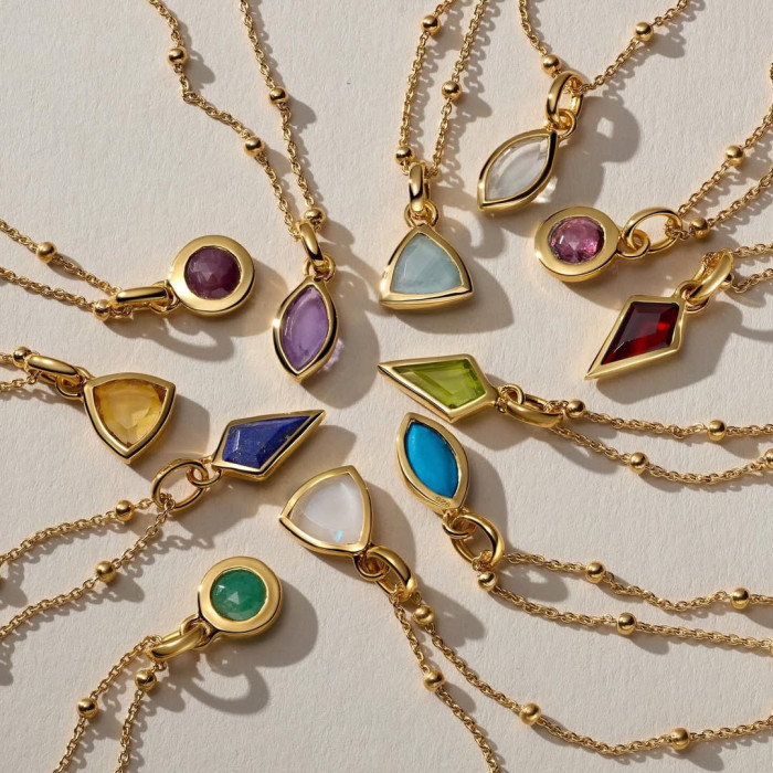 Stainless Steel Twelve Birthstone Pendant Necklace Exquisite Zircon Collarbone Round Bead Chain Versatile Necklace 18K Gold Plated