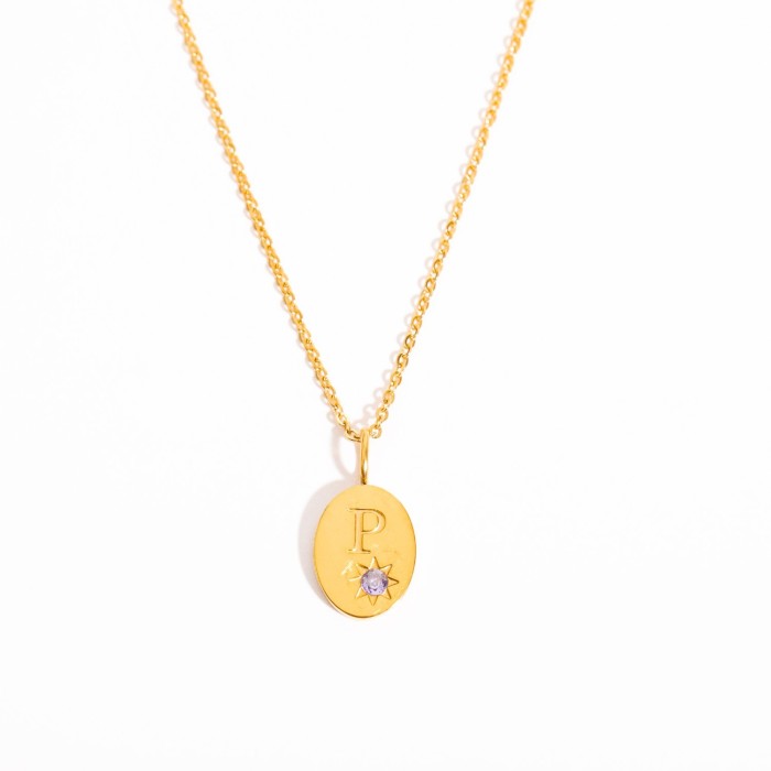 Same Day Shipping Stainless Steel 26 Letters Zircon Pendant 12 Constellations Titanium Steel Necklace 18K Gold Plated