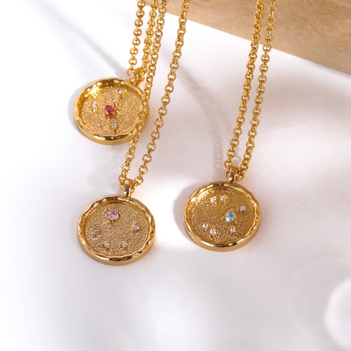 Finished Necklace Cross-Border New Product December Birthstone Zircon 12 Constellations Zodiac Necklace 18K Gold Plated