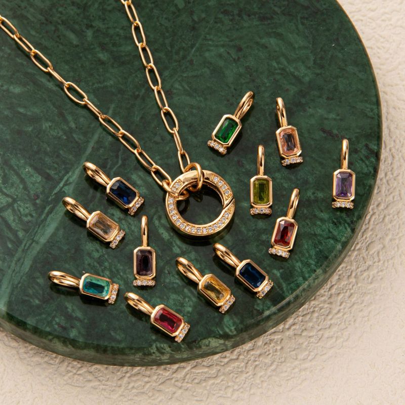 Cross-Border New Style Twelve Birthstone Necklace for Women Fresh Sweet Simple Adjustable Clasp Fashion Princess Square Diamond