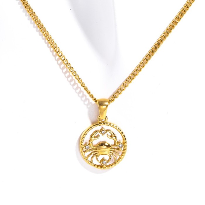 Stainless Steel European and American 12 Zodiac Shell Zodiac Coin Necklace Furnace Vacuum Plating 18k Gold Color Retention