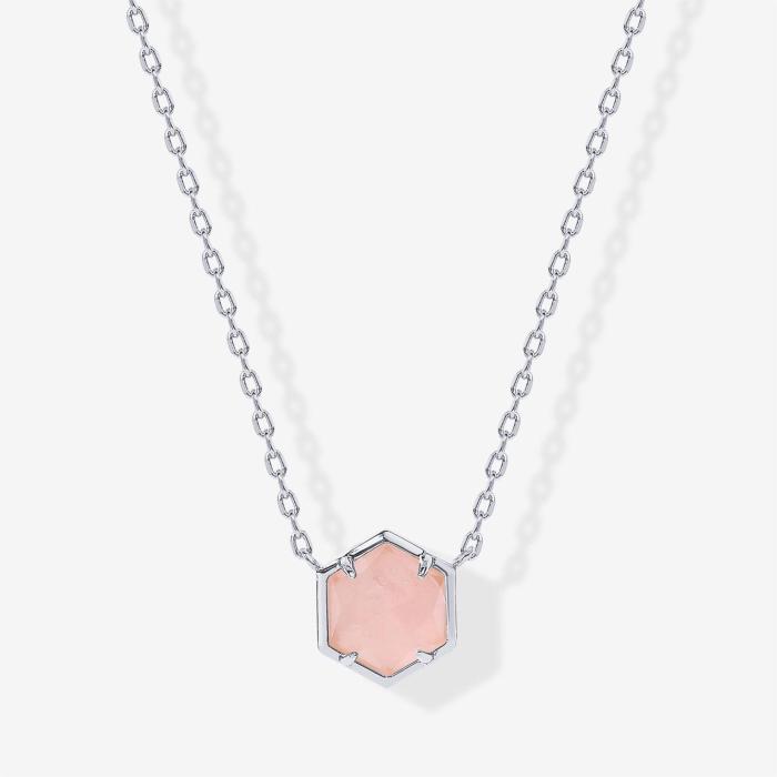 Amazon Hot-Selling New Hexagonal Natural Stone Necklace Niche Design Geometric Hexagonal Collarbone Chain