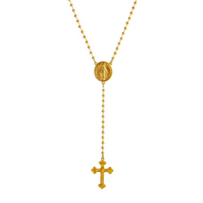 Amazon Cross-Border Simple Y-Shaped Ins Style Cross Pendant Necklace with Inlaid Diamonds Vacuum Electroplated 18K Gold