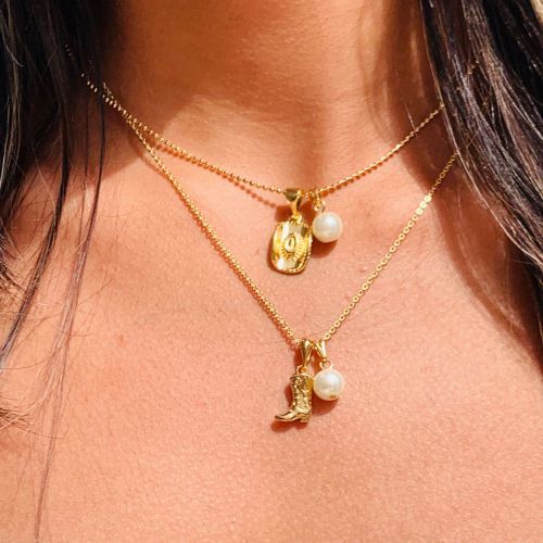 European and American Cross-Border Cowboy Boots Cowboy Hat Pendant Necklace Pearl Pendant Furnace Vacuum Plating 18k Real Gold