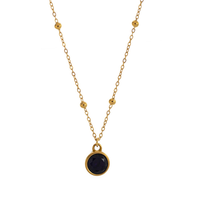 Stainless Steel Twelve Birthstone Pendant Necklace Exquisite Zircon Collarbone Round Bead Chain Versatile Necklace 18K Gold Plated