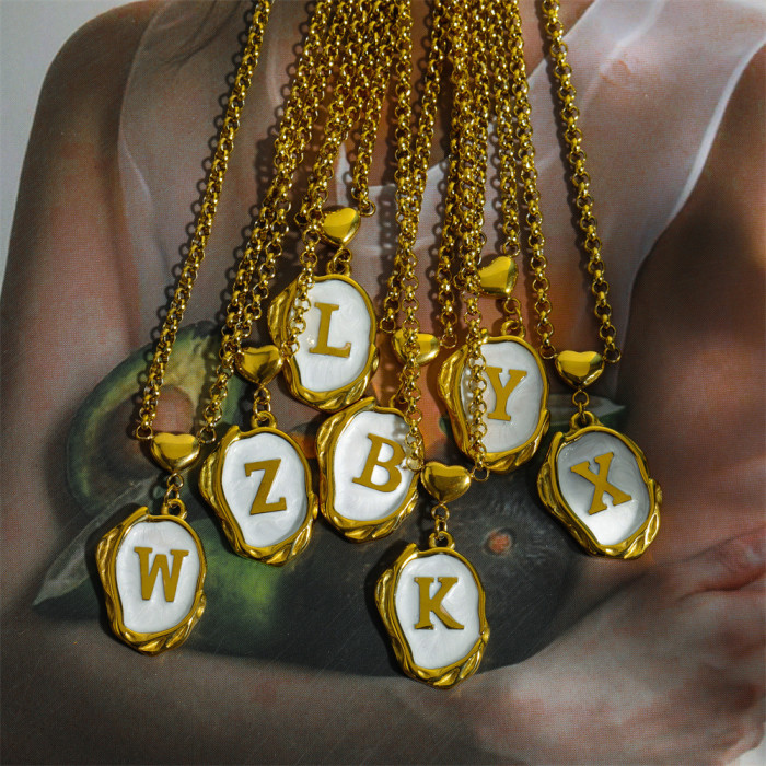 Stainless Steel European and American Cross-Border INS Style New 26 Letters Oil Drop 3D Necklace 18K Gold Plated Sweater Chain