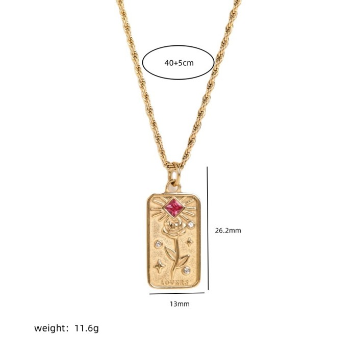 Stainless Steel Niche Design Flower Sun God Rectangular Three-Dimensional Relief Inlaid Diamond Eight-Pointed Star Necklace Sweater Chain