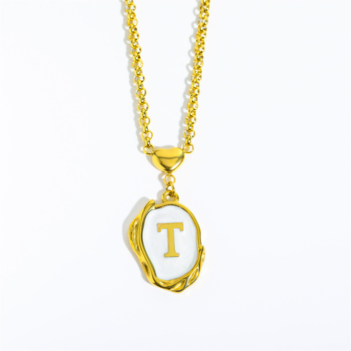 Stainless Steel European and American Cross-Border INS Style New 26 Letters Oil Drop 3D Necklace 18K Gold Plated Sweater Chain