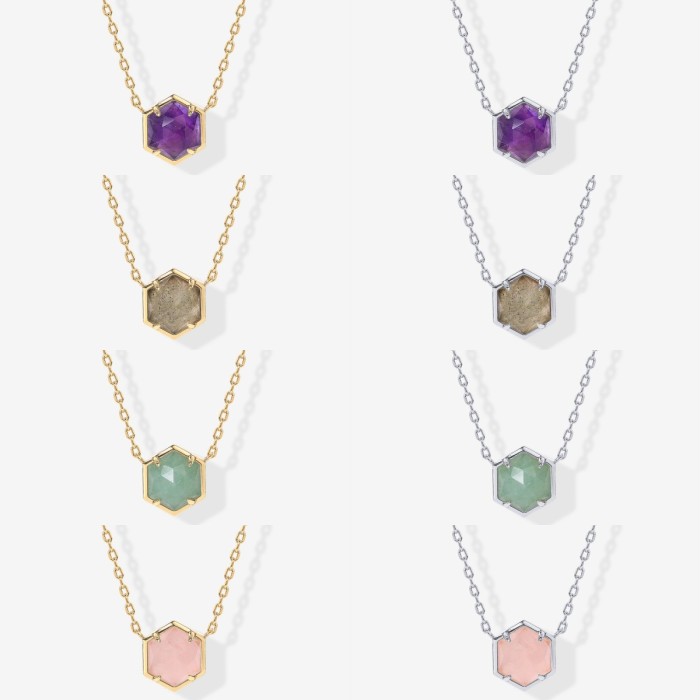 Amazon Hot-Selling New Hexagonal Natural Stone Necklace Niche Design Geometric Hexagonal Collarbone Chain