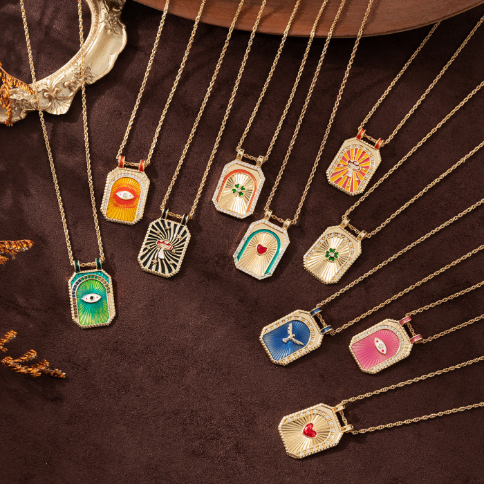 Artistic Retro Style Tarot Card Necklace Sun Moon Eight-Pointed Star Heart Planet Desert Necklace
