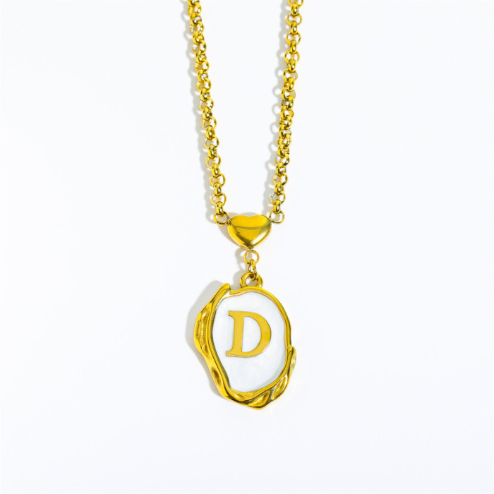 Stainless Steel European and American Cross-Border INS Style New 26 Letters Oil Drop 3D Necklace 18K Gold Plated Sweater Chain