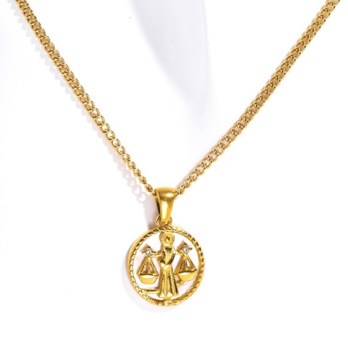Stainless Steel European and American 12 Zodiac Shell Zodiac Coin Necklace Furnace Vacuum Plating 18k Gold Color Retention