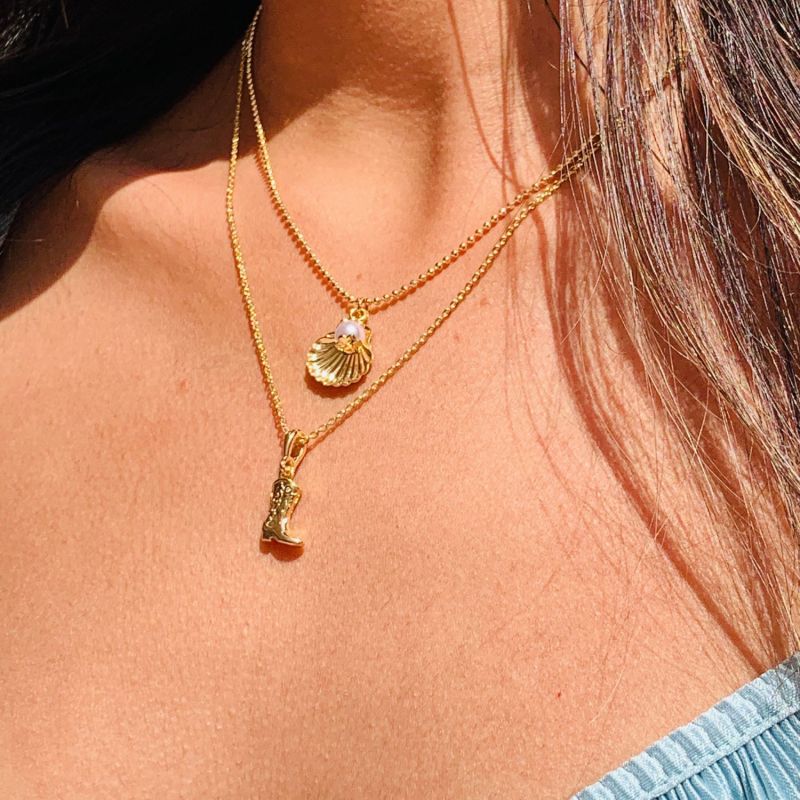 European and American Cross-Border Cowboy Boots Cowboy Hat Pendant Necklace Pearl Pendant Furnace Vacuum Plating 18k Real Gold